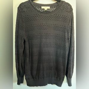 LOFT Plus Black Open Weave Crewneck Sweater